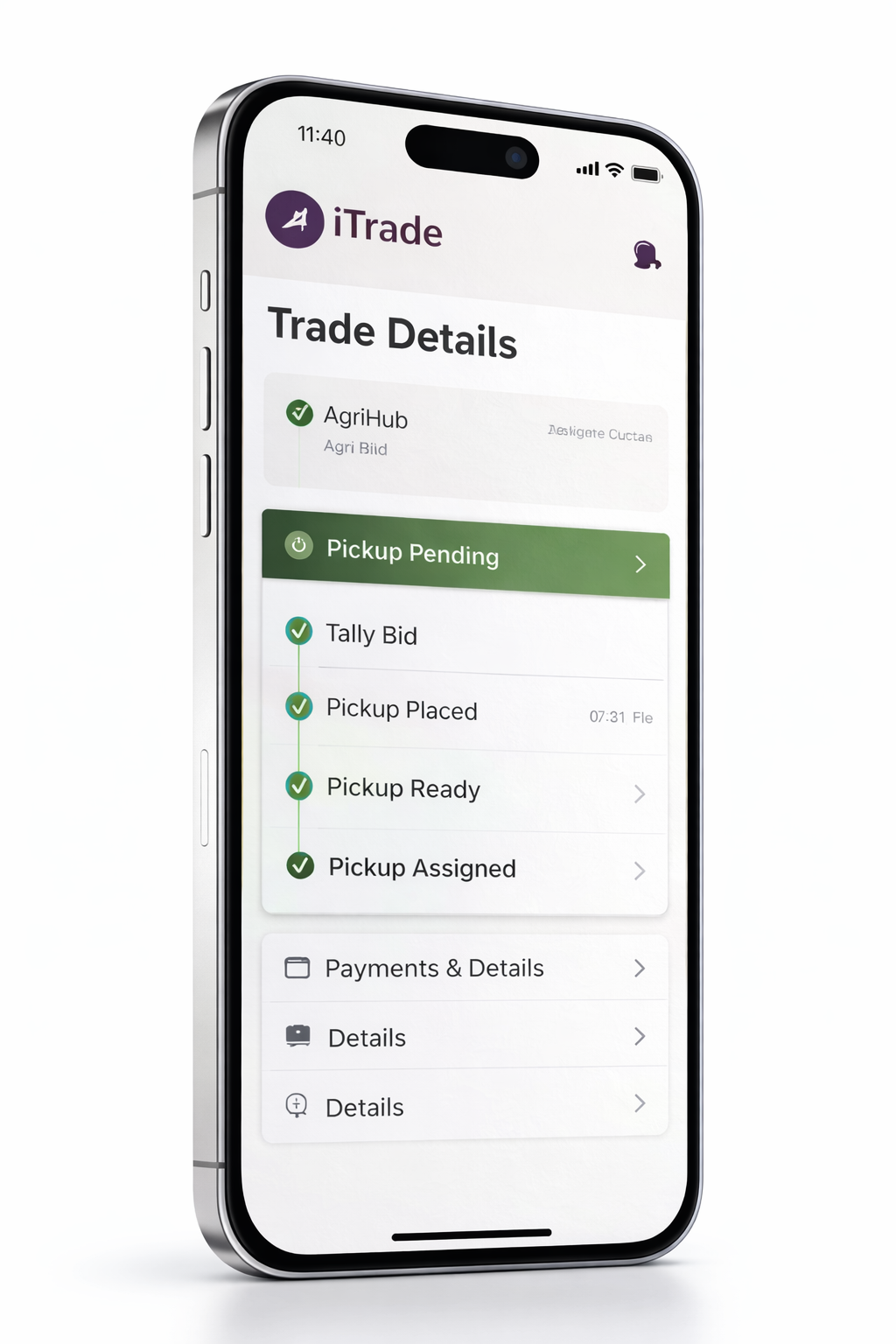 Mobile app interface for trading application project